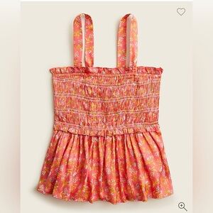 J. Crew Smocked featherweight satin tank top in coral meadow floral, Size small